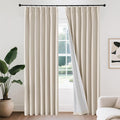 Joydeco 100% Blackout Pleated Curtains, Linen Window Curtains 2 Panel Sets 108 inches Long, Thermal Insulated Darkening Drapes for Bedroom(Ecru,40'' Wx108'' L)