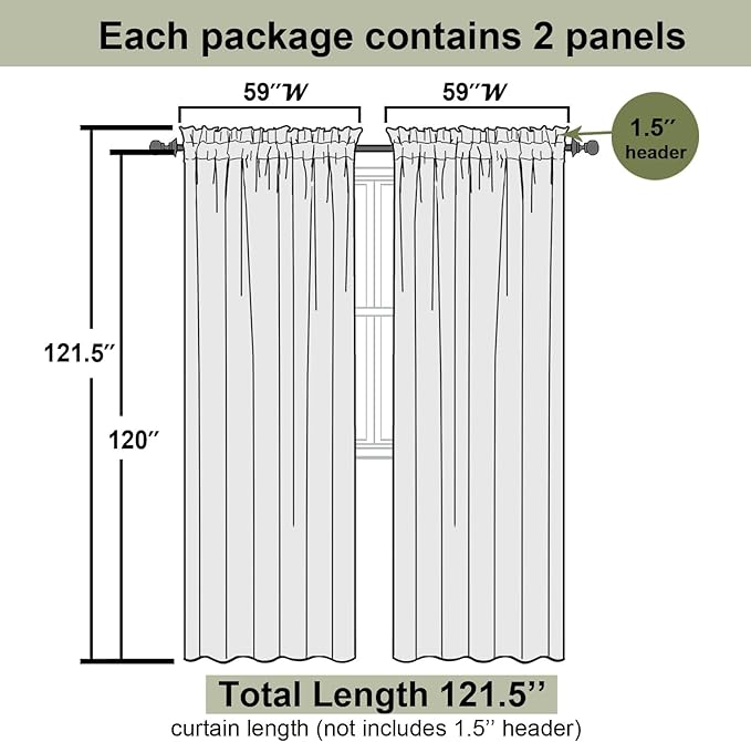 Lecloud Charcoal Grey Sheer Curtains 120 Inches Long 2 Pcs, Light Filtering Rod Pockets Airy Window Curtains for Living Room Decor, Rustic Soft Bedroom Curtain Drapes, Each Panel 59" W x 120" L