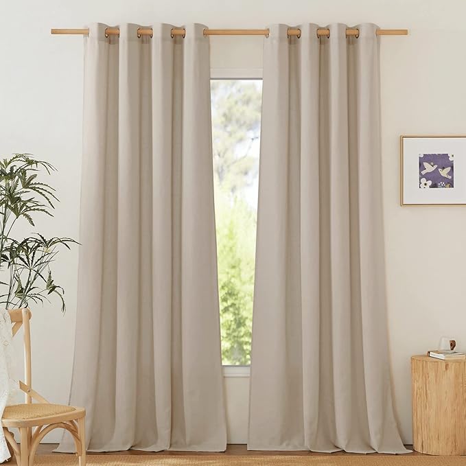 NICETOWN Rustic Linen 132 inch Long Curtains for Living Room, Grommet Privacy Added Thick Linen Weave with Light Filter Window Curtains & Drapes for Bedroom, Taupe, W55 x L132, 2 Panels