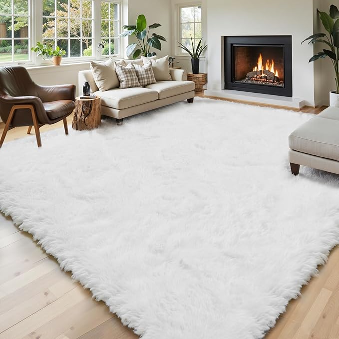 Rugs for Living Room 8x10, Alfombras para Salas Fluffy Shag Large Fuzzy Plush Soft Area Rug, Shaggy Carpets for Bedroom, Kids Boys Girls Home Decor Aesthetic(8 x 10, White)