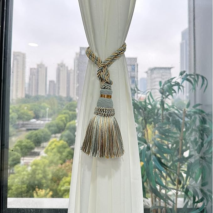 Fenghuangwu 6 Pack Curtain Tie Backs Rope Tassels for Curtains Drape tiebacks Handmade Outdoor Home and Outdoor Decorative (Mix Blue, 6p)