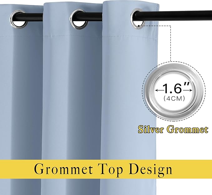 NICETOWN Blackout 102 inch Curtains for Living Room, Grommet Thermal Curtains Room Darkening Window Treatments Sound Reducing for Bedroom, Vintage Blue, 2 Panels, W52 x L102