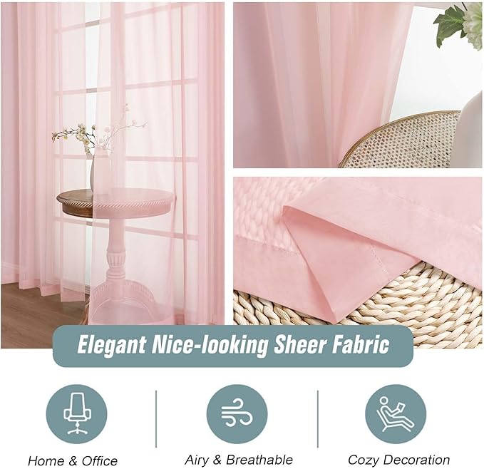 Blush Pink Window Sheer Curtains 54 inch Length, Soft Airy Light Filtering Sheer Curtain 2 Panels Set, Dual Rod Pocket Gauze Drapes for Living Room Bedroom, 2x42Wx54L Inches