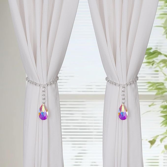 SUQ I OME 2 Pack of Luxury Crystal Beaded Magnetic Curtain Tieback and Holdback Curtain Clips Curtain Buckle Curtain Holder Blingbling Curtain Holdbacks for Drapes