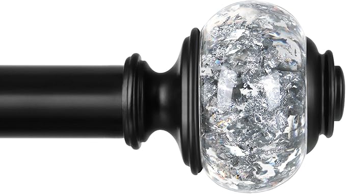 Black Curtain Rods 32 to 58 Inches (2.6-4.8ft), USFOOK 7/8 Inch Telescoping Splicing Drapery Rods for Windows 20 to 54 Inch, Decorative Translucent Finials