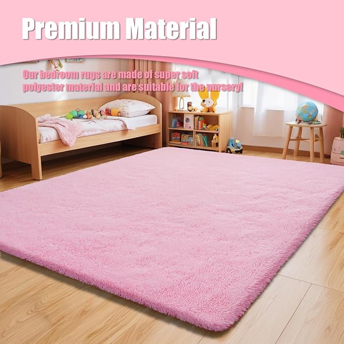 Shag Area Rug for Bedroom 4x6,Pink Fluffy Area Rugs for Living Room,Soft Fuzzy Rug Non-Shedding Indoor Plush Carpet for Kids Bedroom Nursery Dorm Home Decor