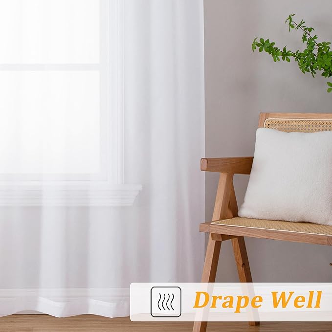 Gwine White Sheer Kitchen Curtains 36 Inch Length, Light Filtering Voile Soft Airy Small Cafe Curtains, Short Window Curtain for Bathroom Basement, 42x36 inch, 2PCS