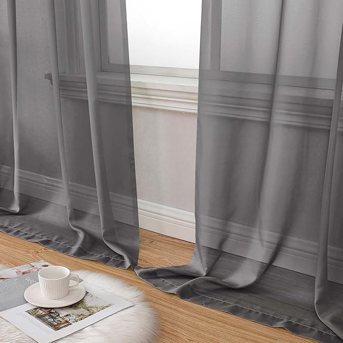 Grey Sheer Curtain for Bedroom Living Room 72 Inches Long 2 Panels Set, Solid Soft Light Filtering Sheer Window Curtains, Modern Rod Pocket Door Curtain, Grey, 42" Wx72 L Inches