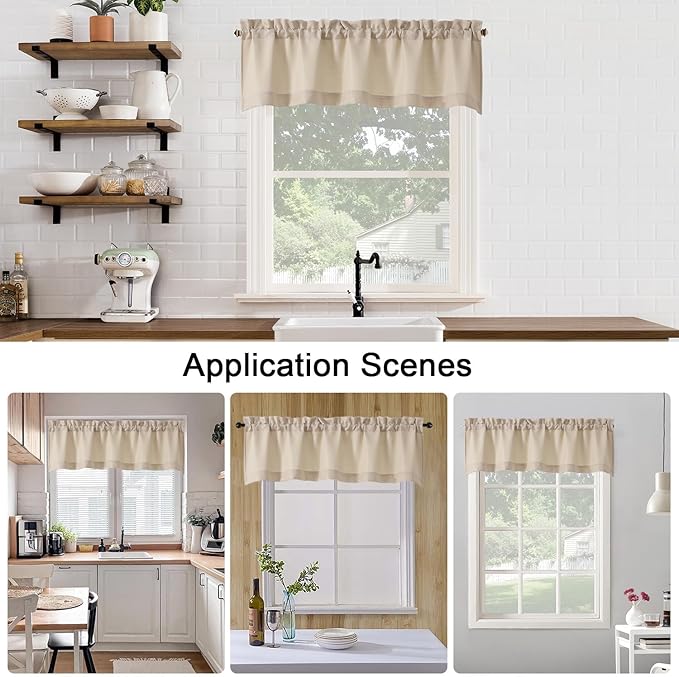 Chyhomenyc Valance for Windows, Light Filtering Faux Linen Decorative Small Kitchen Window Curtain, Rod Pocket Short Valance for Bathroom Laundry Basement, 60Wx14L inch, 1 Piece, Linen Color