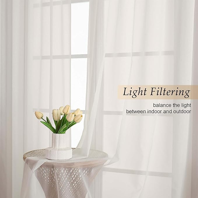 Extra Long Sheer Ivory Curtains for Bedroom Living Room 108 Inches Long 2 Panels Set, Solid Soft Light Filtering Rod Pocket Sheer Window Curtains, Ivory, Each 59" Wx108 L Inch