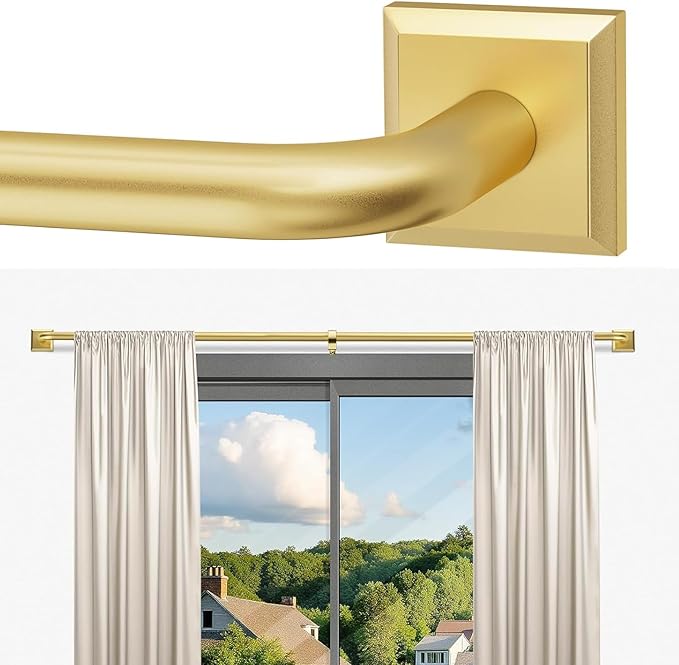 Gold Curtain Rods for Windows 66-120Inch(5.5-10ft) Heavy Duty French Return Rod, Wrap Around Blackout Curtain Rods, Long Adjustable Room Darkening Drapery Rod for Bedroom, Living Room Outdoor Patio