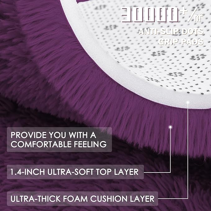 OLANLY Dark Purple Round Rugs for Bedroom - Machine Washable, 9 ft Circle Area Rugs for Living Room, Soft and Fluffy Shaggy Carpet for Teen Girl and Boys, Nursery Rooms, Dorms, Home Decor Aesthetic
