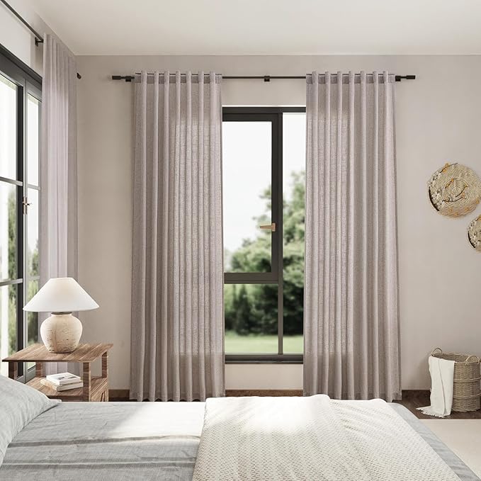 Nanspring Brownish Grey Linen Curtains for Living Room 105 Inches Long Back Tab Light Filtering Semi Sheer Curtain Modern Farmhouse Decor for Bedroom Office Luxury Textured Drapes 52x105, 2 Panels