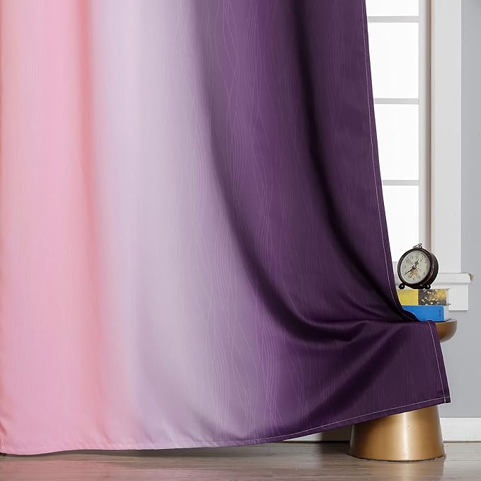 Estelar Textiler Ombre Pink and Purple Blackout Curtains 72 Inch Length 2 Panels, Full Light Blocking Curtains for Bedroom, Grommet Thermal Insulated Gradient Drapes for Living Room, 52x72 Inch