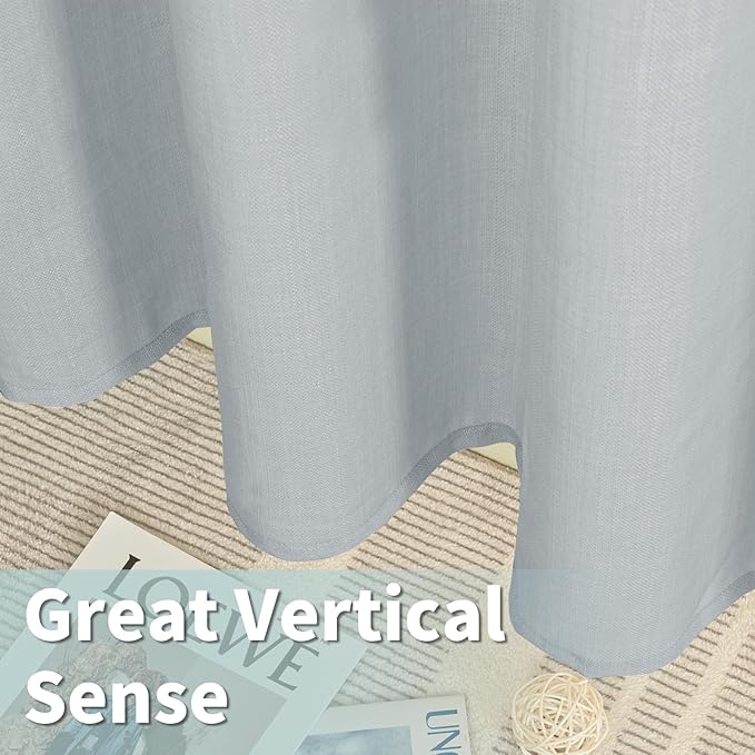 LAMIT Faux Linen Curtains for Bedroom, Light Filtering Panels, Grommet Privacy Protected Linen Sheer Curtains for Small Window/Kids' Room, Set of 2 Panels (52 x 45 Inch, Haze Blue)