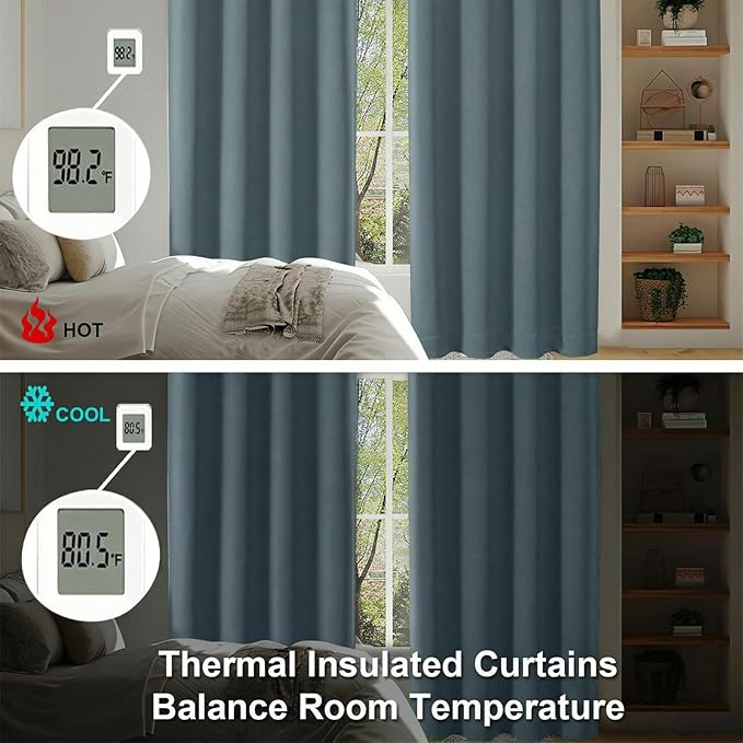 Simplebrand Ava Dark Green Blackout Curtains for Bedroom 90 Inches Long 2 Panels Set, Solid Privacy Energy Saving Living Room Window Treatment Curtains Blackout Drapes, W50 x L90 Inch, Dark Green