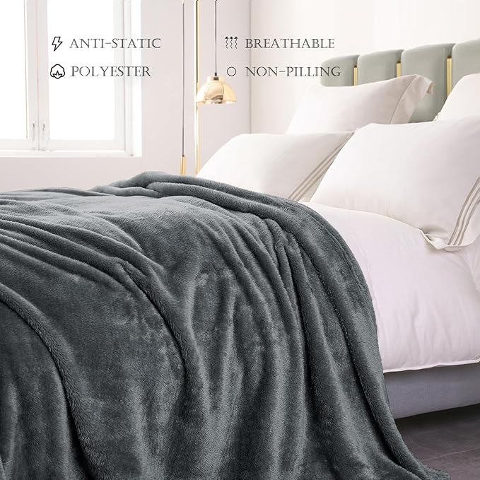 Exclusivo Mezcla Plush Fuzzy Fleece Bed Blanket Twin Size, Super Soft, Fluffy and Warm Blankets for Couch, Bed, All Season (Dark Grey, 90x66 inches)