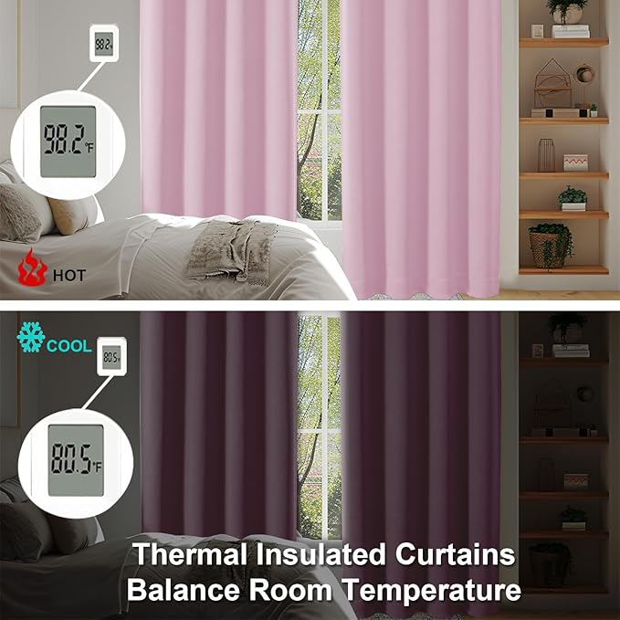 Simplebrand Ava Pink Blackout Curtains for Bedroom 84 Inch Length 2 Panels Set, Solid Thermal Insulated Privacy Nursery Window Treatment Curtains Blackout Drapes, W50 x L84 Inch, Pink