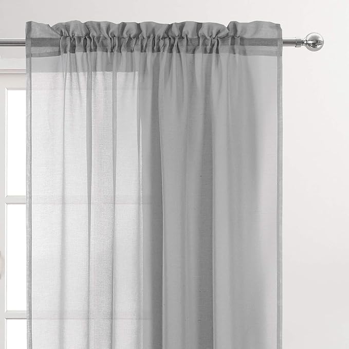 DWCN Grey Sheer Curtains Semi Transparent Voile Rod Pocket Curtains for Bedroom and Living Room, 52 x 45 inches Long, Set of 2 Panels