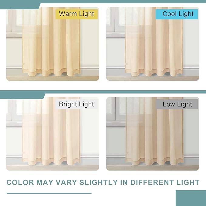 DWCN Beige Sheer Curtains for Kitchen Windows - Rod Pocket Semi Transparent Voile Tier Curtains for Bedroom, Living Room, Farmhouse, 36 x 36 inches Long, Set of 2 Panels