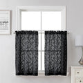 Lecloud Leia Black Sheer Kitchen Curtains 30 Inch Length 2 Pcs, Leaf Textured Voile Classic Jacquard Tiers, Dual Rod Pocket Window Treatments for Bedroom Living Room, Each Panel 28" W x 30" L