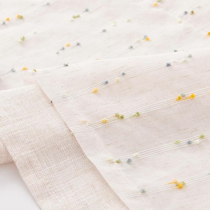 jinchan Kitchen Valance Curtain for Windows 16 Inch Mini Pom-Pom Double Layer Valance Linen Blend Country Window Treatment for Bedroom Living Room Light Filtering Rod Pocket 1 Panel Sunlit Grove