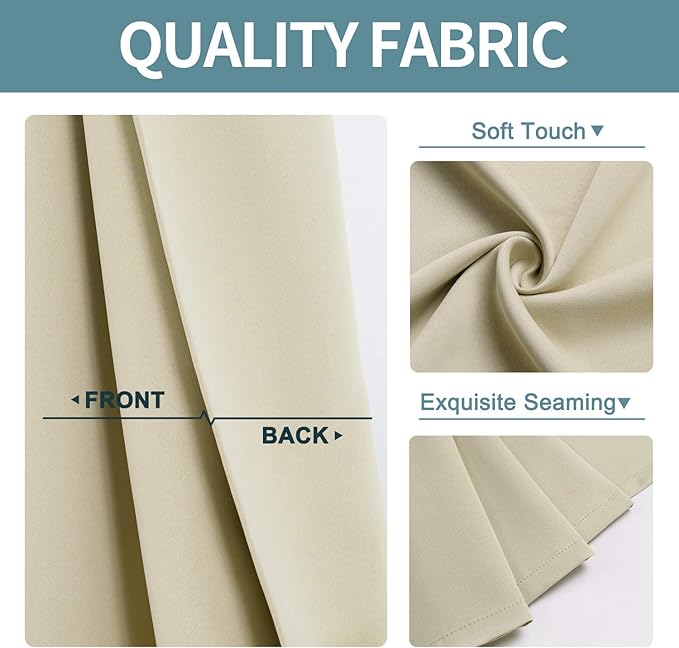 ChrisDowa Grommet Room Darkening Curtains for Bedroom and Living Room - 2 Panels Set Thermal Insulated Blackout Curtains (Beige, 52W x 63L