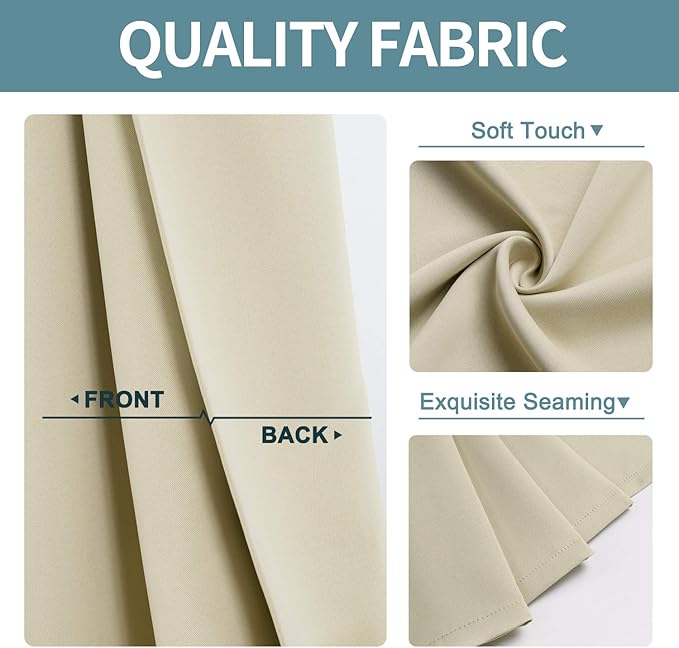 ChrisDowa Room Darkening Curtains 102 Inches Long 2 Panels Set for Living Room, Grommet Thermal Insulated Blackout Curtains for Bedroom (Beige, 52 x 102 Inch)