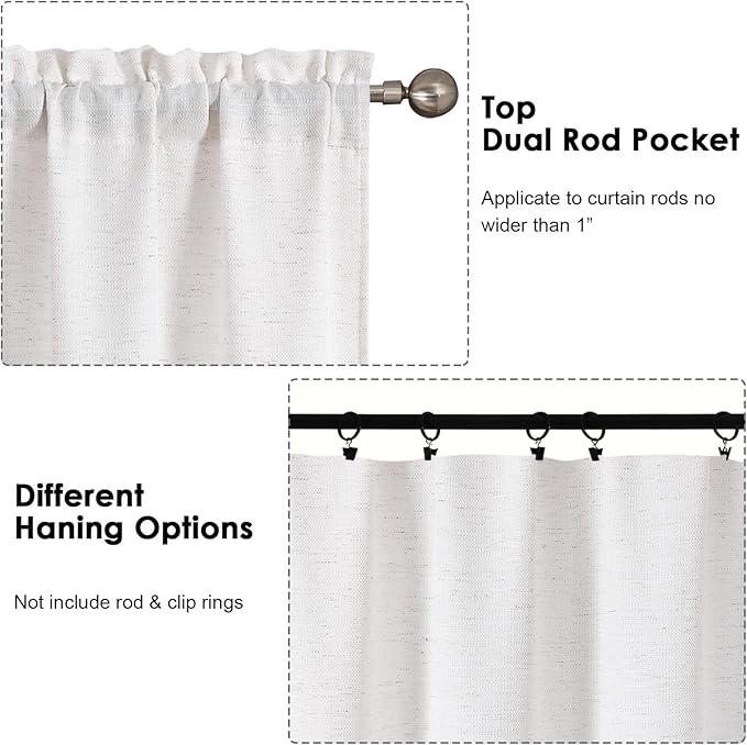 OWENIE Bob 1 PCS Natural Valances for Windows, Faux Linen Textured Kitchen Window Curtains Valance for Bedroom Living Room, Modern Soft Airy Solid Rod Pocket Bathroom Cafe Curtain, 60Wx14L Inch