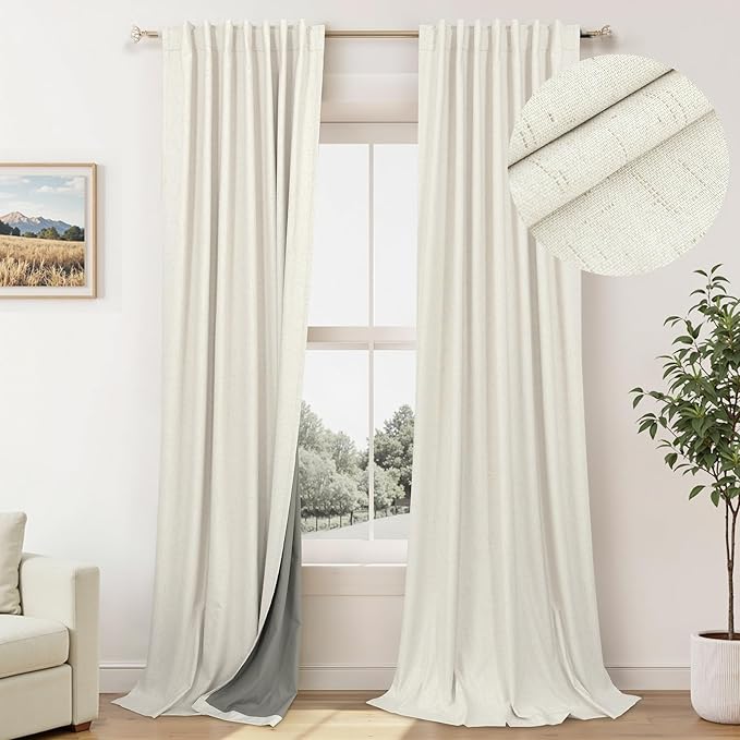 102 Inch Blackout Curtains Cream for 103 Inch Length Window Drapes Elegant Farmhouse Style Custom Made Black Out Weather Curtain for Bedroom Living Room 2 Panels Cortinas para Sala Modernas Dormitorio