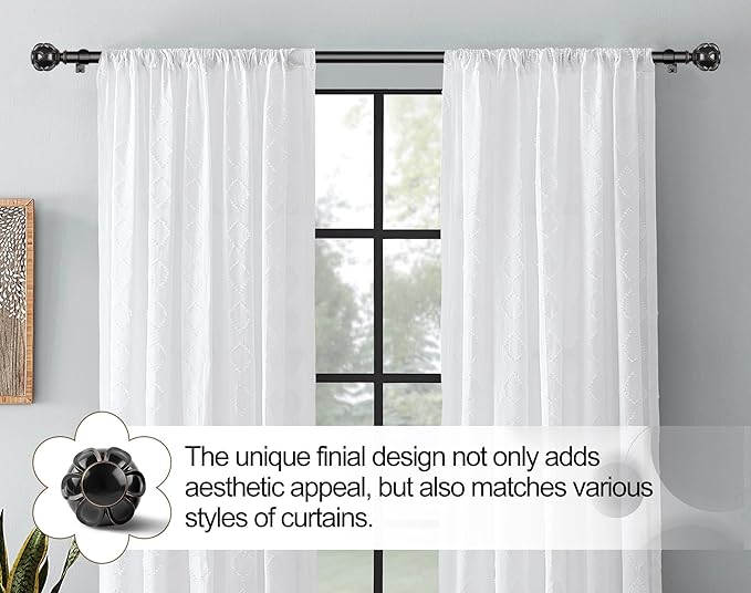 KAMANINA 1 Inch Extra Long Curtain Rod 140 to 195 Inches Black Heavy Duty Curtain Rods for Windows 120 to 170 Inch, Adjustable Drapery Rods with Netted Texture Finials