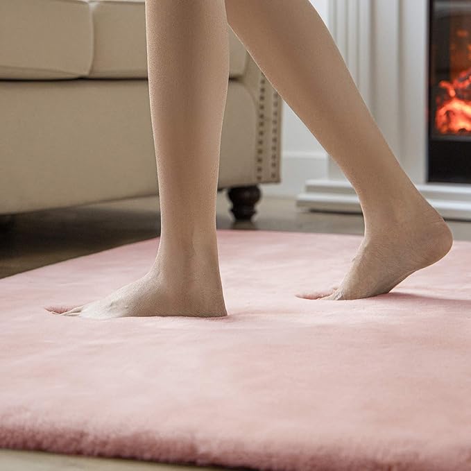 Ashler HOME DECO Ultra Soft Faux Rabbit Fur Chair Couch Cover Area Rug for Bedroom Floor Sofa Living Room Pink 2.2 x 6 Feet