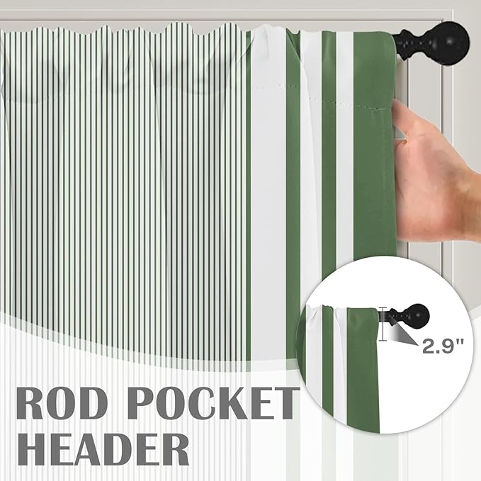 Emvency 2 Pack Valances Window Treatments, Striped Modern Green Farmhouse Minimalist Drapes Adjustable Curtain for Windows Living Room Kitchen Over Sink, 52x18 Inch Rod Pocket Valances