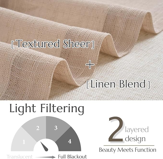 jinchan Farmhouse Linen Valance for Living Room Windows 16 Inch Slubbed Crossed Double Layer Window Valance Light Filtering Rustic Country Overlay Rod Pocket 1 Panel Blush Beige