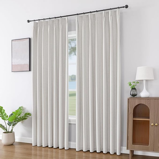 Joydeco Pleated Curtains for Living Room Bedroom, Linen Drapes 90 inch Length 2 Panels Set, Blackout Thermal Insulated Curtain(Ivory,40'' Wx90'' L)