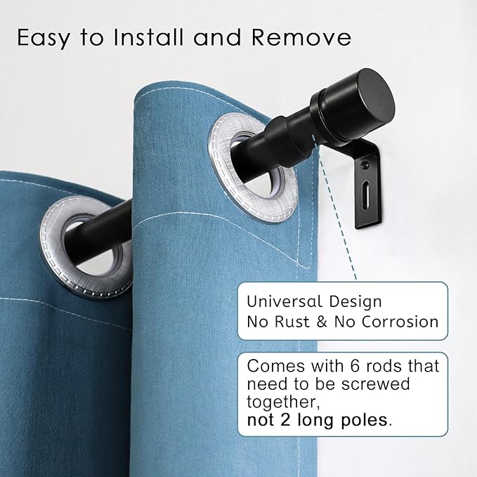 Byondeth Curtain Rods for Windows 16 to 120 Inches 2 Pack Adjustable Length 1 Inch Diameter Window Curtain Rod with Aluminium Finials, Black