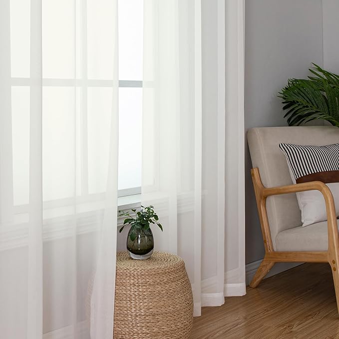 Aiyufeng Ivory Kitchen Sheer Curtains 63 inch Length 2 Panels, Rod Pocket Light Weight Soft Curtain Sheers, Voile Sheer Drapes for Basement Kitchen or Small Window Curtains, Each is 40W x 63L