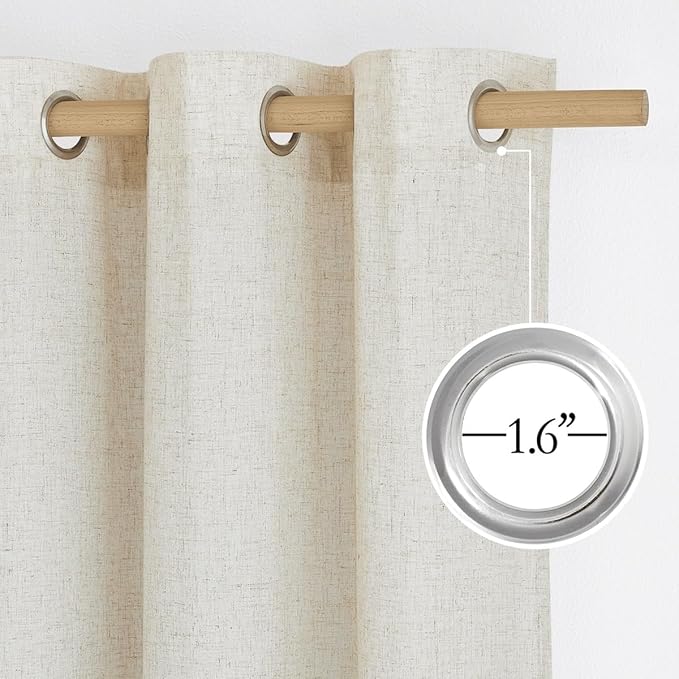 NICETOWN Thick Linen Blend Curtains Flax Textured for Bedroom, Rustic Grommet Semi Sheer Privacy Added Window Curtains & Drapes Light Filtering for Nursery, Natural, W34 x L63, Set of 2