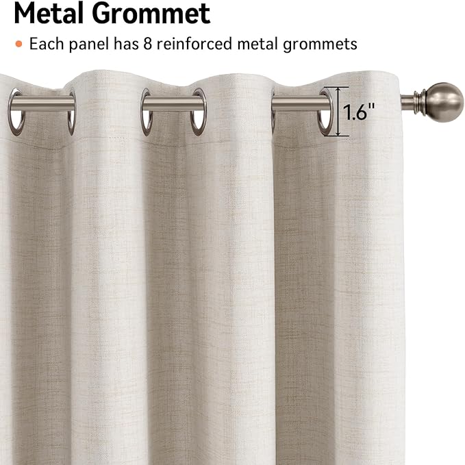100% Blackout Shield Linen Blackout Curtains for Bedroom, Beige Grommet Curtains for Living Room, Thermal Insulated Room Darkening Drapes for Nursery, Boho Home Decor, 50" W x 108" L, 2 Panels