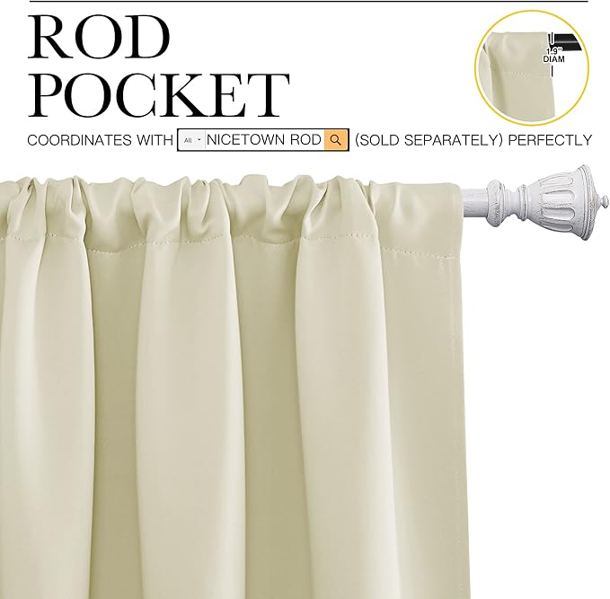 NICETOWN Room Darkening Curtains for Bedroom - Home Decoration Privacy Protection Thermal Insulated Solid Drapes/Draperies for Sliding Glass Door (Beige, Set of 2, 52 x 84 inches)