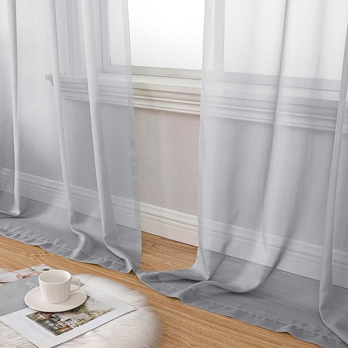 Light Grey Sheer Curtains 84 Inches Long 2 Panels, Soft Light Filtering Curtains for Bedroom Living Room, Modern Rod Pocket Privacy Drapes Window Treatments, Light Grey, Total Wide 84 Inch