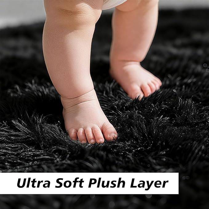 6x9 Fluffy Area Rug for Living Room,Shag Area Rugs for Bedroom,Black Soft Fuzzy Rug Non-Shedding Indoor Plush Carpet for Kids Bedroom Nursery Dorm Home Decor