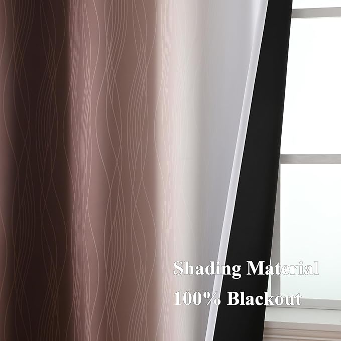 Estelar Textiler Brown and Greyish White Ombre Blackout Curtains 90 Inch Length 2 Panels Set, Thermal Insulated Grommet Drapes for Bedroom,Full Room Darkening Gradient Curtains for Living Room,52Wx90L