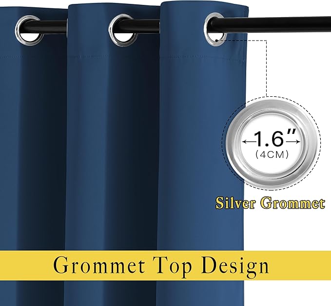 NICETOWN Short Blackout Curtains for Kitchen Window - Grommet Room Darkening Voice Reducing Solid Thermal Curtains & Drapes for Small Windows, Moroccan Blue, W34 x L50, 2 Panels