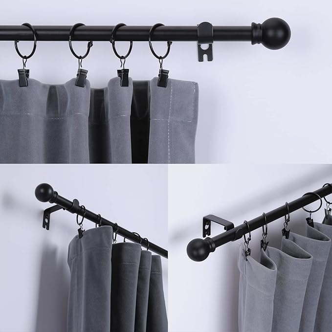 Thestoa Black Curtain Rods for Windows 66 to 120 inch, 5/8" Diameter Matte Black Small Curtain Rods for Bedroom, Living Room, Kitchen, Outdoor, Farmhouse
