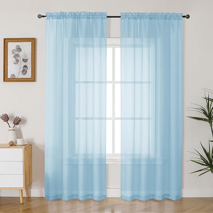 Gwine Sky Blue Sheer Curtains 84 Inches Long 2 Panels Set for Living Room, Rod Pocket Voile Bedroom Curtains, Light Filtering Solid Window Sheer Panels, Each 42" Wx84 L