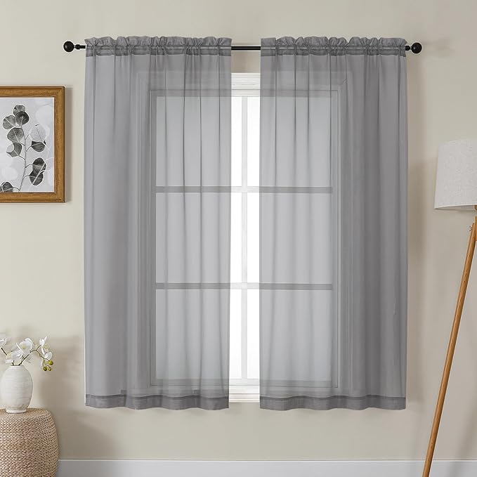 Gwine Charcoal Grey Sheer Curtains 72 Inches Long 2 Panels Set for Front Door, Light Filtering Sheer Curtains for Living Room, Rod Pocket Window Treatments Drapes, Each 42" Wx72 L
