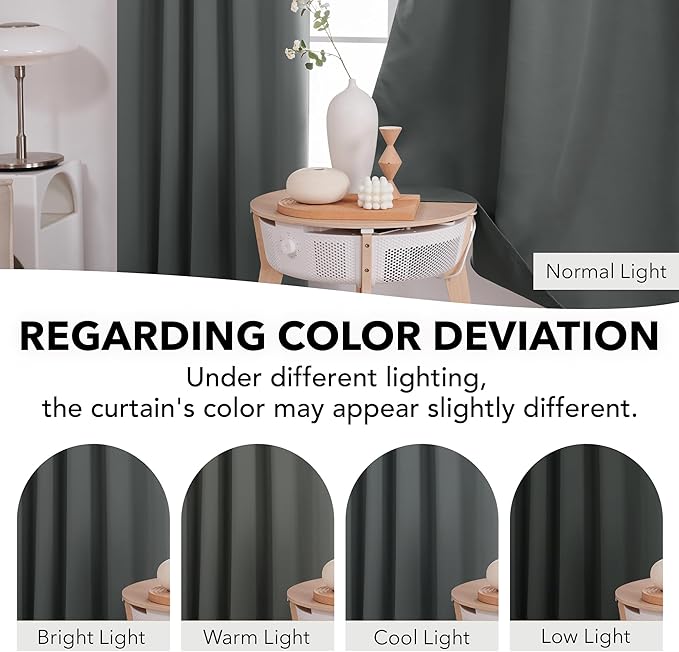 Deconovo Blackout Curtains, Thermal Insulated, W42 x L63 2 Panels, Back Tab, Machine Washable, Room-Darkening Drapes for Bedroom/Living Room Dark Grey
