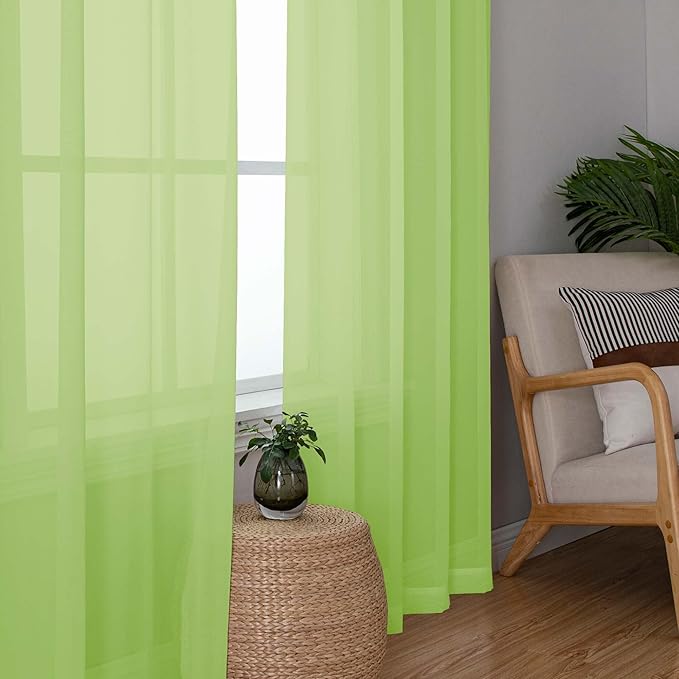OWENIE Short Lime Sheer Curtains 36 Inch Length 2 Panels Set, Kitchen Tiers Curtains Light Filter Rod Pocket Voile Cafe Curtain for Basement Bathroom Small Half Window, 42" W x 36" L, Lime