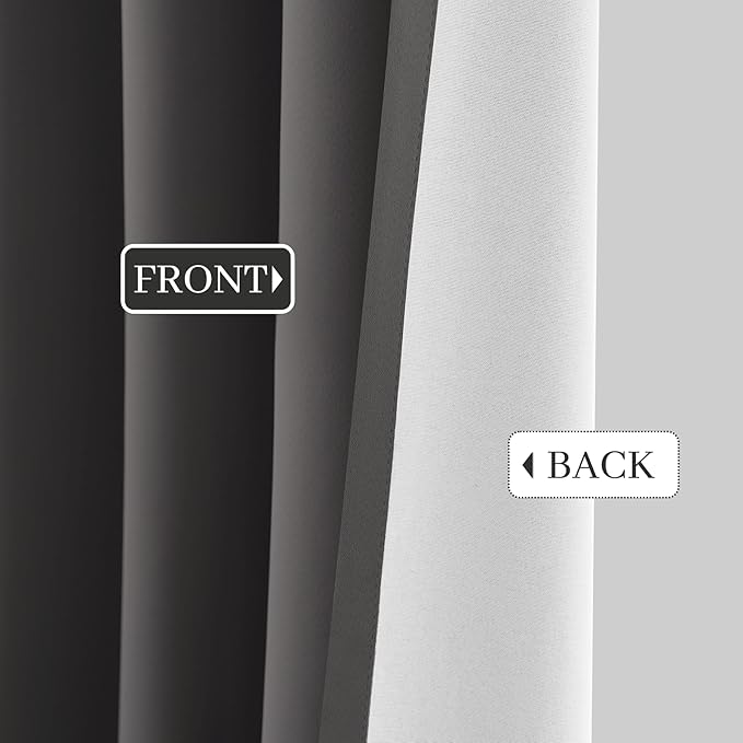 Yakamok Room Darkening 100% Blackout Curtains Grommet Window Treatments with 2 Thick Layers-Charcoal Grey Thermal Insulated Drapes Set of 2 Panels for Bedroom Living Room 52 Inches by 63 Inches Length